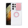 Противоударный чехол Sliding Camera with Ring Holder для Samsung Galaxy S22 Plus 5G - прозрачно- розовый
