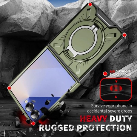 Ударозахисний чохол Transparent MagSafe Magnetic Rotating Ring Holder для Samsung Galaxy Flip 7 5G - зелений