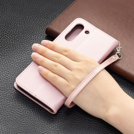 Чехол-книжка Litchi Texture Pure Color на Samsung Galaxy S21 FE - розовое золото