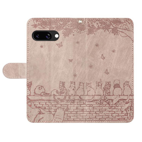 Чехол-книжка Cat Embossing Pattern на Google Pixel 9a - серый