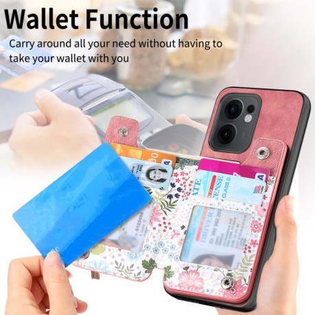 Противоударный чехол Retro Painted Zipper Wallet для OPPO Reno13 F 5G - розовый