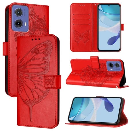 Чехол-книжка Embossed Butterfly для Motorola Moto G85 - красный