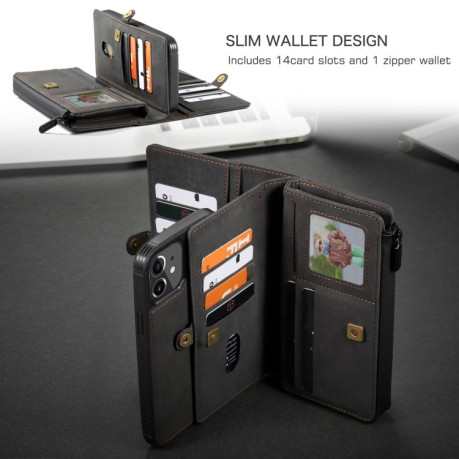 Шкіряний чохол-гаманець CaseMe 018 на iPhone 12 mini - чорний