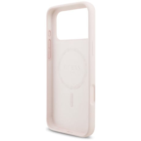 Оригинальный силиконовый чехол Guess Silicone Script Metal Logo с MagSafe на iPhone 17 Pro Max - Pink