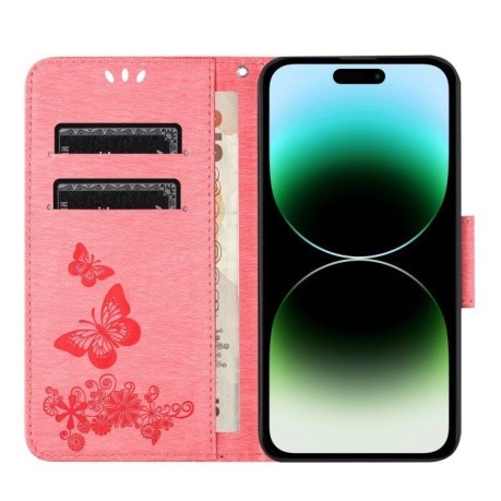 Чохол-книжка Embossed Butterfly для iPhone 16 Pro Max - рожевий