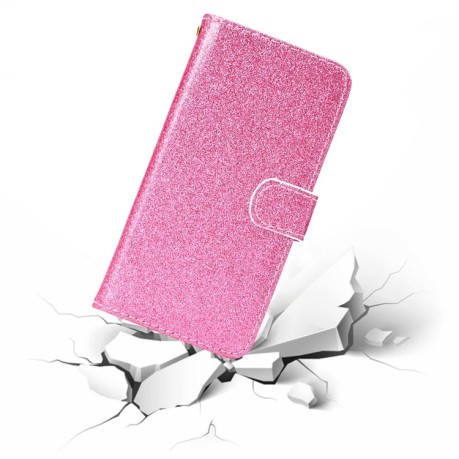 Чехол-книжка Glitter Powder на Samsung Galaxy S21 FE - розовый