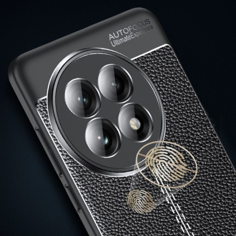 Противоударный чехол Litchi Texture на OnePlus 13 - черный