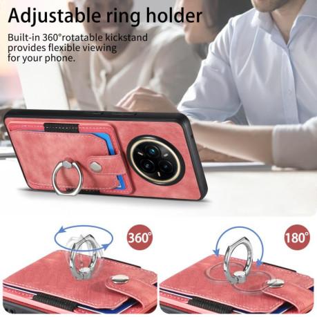 Чохол Retro Skin-feel Ring Card Wallet для Realme 14 Pro+ - рожевий