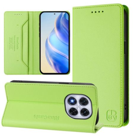 Чехол-книжка RC01 Dual-Folded Magnetic Suction RFID Leather на Xiaomi Redmi Note 14 Pro 4G - зеленый