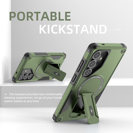 Протиударний чохол MagSafe Holder Armor PC Hybrid  для Samsung Galaxy S24 5G - зелений