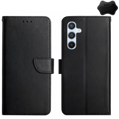Шкіряний чохол-книжка Genuine Leather Fingerprint-proof для Samsung Galaxy A55 5G - чорний