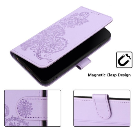 Чехол-книжка Embossed Flower Zipper Leather на Redmi Note 14 5G/Poco M7 Pro 5G - фиолетовый