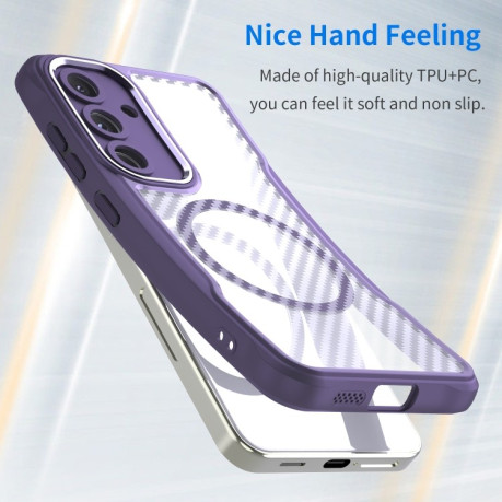 Ударозахисний чохол Carbon Fiber Texture MagSafe Translucent  для Samsung Galaxy S25 5G - фіолетовий