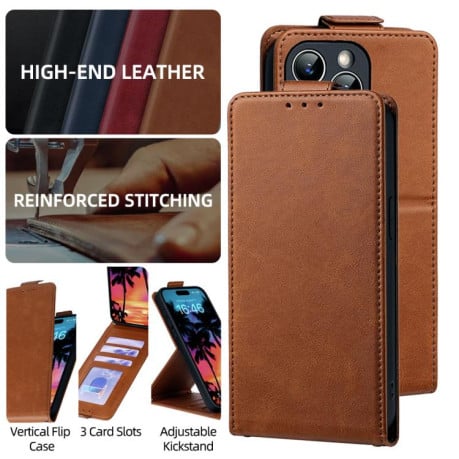 Фліп чохол Vertical Flip Cover Solid Color Vegan Leather на Xiaomi Poco 8 Pro/Redmi Note 15 Pro+ 5G Global 163.3mm — коричневий
