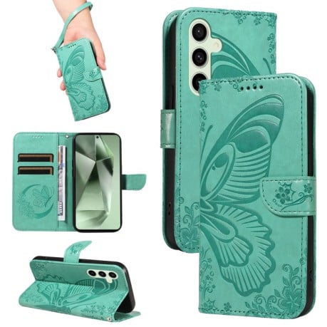 Чохол-книжка Swallowtail Butterfly Embossed Leather для Samsung Galaxy S24 FE 5G - зелений