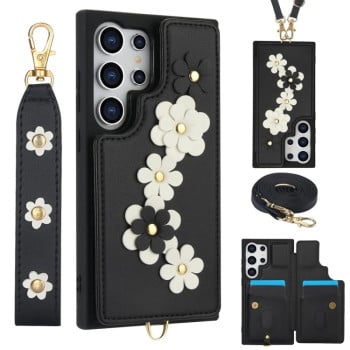 Чохол Crossbody Flower Pattern Leather  для Samsung Galaxy S25 Ultra 5G - чорний