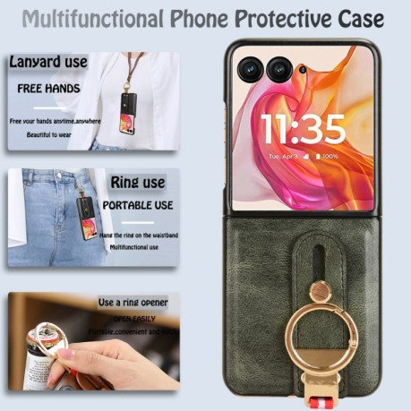 Протиударний чохол Wristband Leather Back для Motorola Razr 50 Ultra - зелений