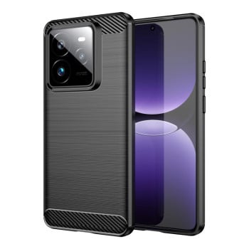 Противоударный чехол Brushed Texture Carbon Fiber на Realme GT 7 Pro 5G - черный