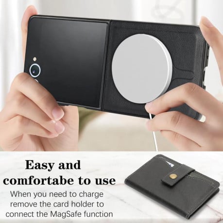 Чохол Kalebol Magnetic Button з кишенькою для карт та MagSafe на Samsung Galaxy Filp 7 - чорний