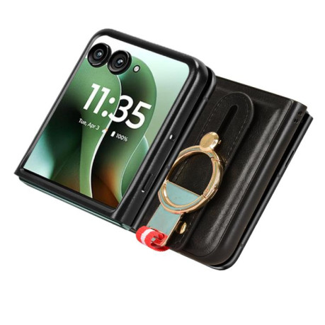 Противоударный чехол Wristband Leather Back для Motorola Razr 60 Ultra - черный