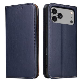 Кожаный чехол-книжка Fierre Shann Genuine leather на iPhone 17 Pro Max - синий