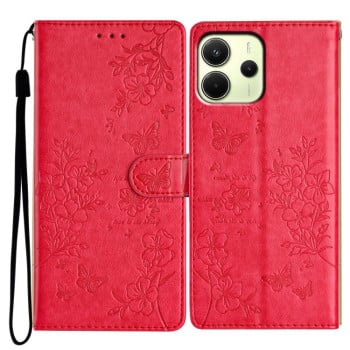 Чехол-книжка Butterflies and Flowers Leather для Redmi Note 14 4G 164.84mm - красный