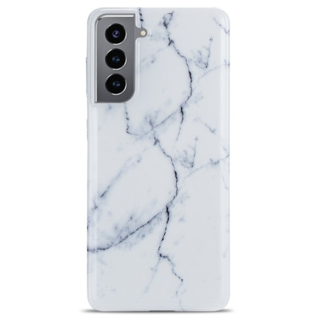 Противоударный чехол Glossy Marble IMD на Samsung Galaxy S21 Plus - белый
