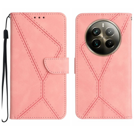 Чехол-книжка Stitching Embossed Leather для Realme 12+ Global - розовый
