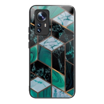 Протиударний скляний чохол Marble Pattern Glass на Xiaomi 12 Pro - Rhombus Dark Green
