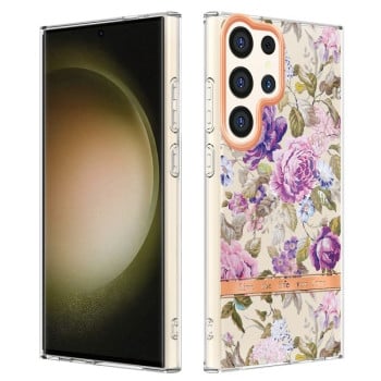 Противоударный чехол Flowers and Plants гибрид твердого и мягкого материала для Samsung Galaxy S24 Ultra 5G - Peony