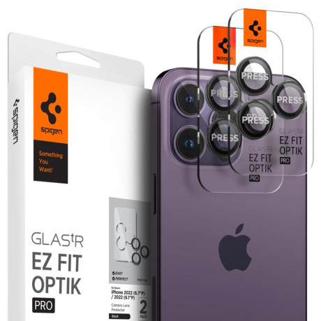 Комплект захисного скла 2шт на камеру Spigen Optik.Tr Camera Lens для iPhone 14 Pro Max - Black