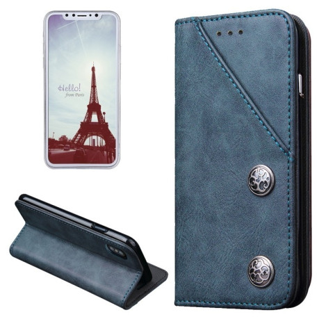Кожаный чехол-книжка со слотом для кредитной карты на iPhone X/Xs Bronze Texture Casual Style голубой оттенок
