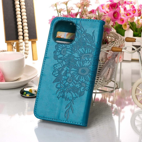 Чехол-книжка Embossed Butterfly для  iPhone 14 Plus - синий