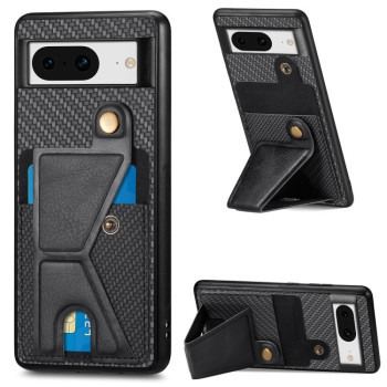 Противоударный чехол Carbon Fiber Wallet Flip Card K-shaped Holder для Google Pixel 8 - черный