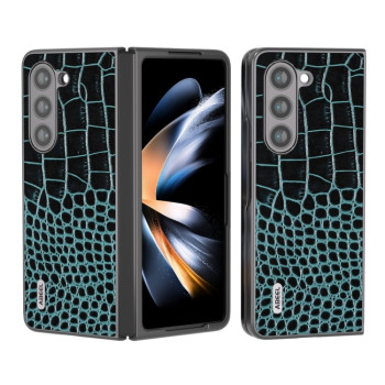 Противоударный кожаный чехол ABEEL Genuine Leather Crocodile Pattern для Samsung Galaxy Fold 5 - зеленый