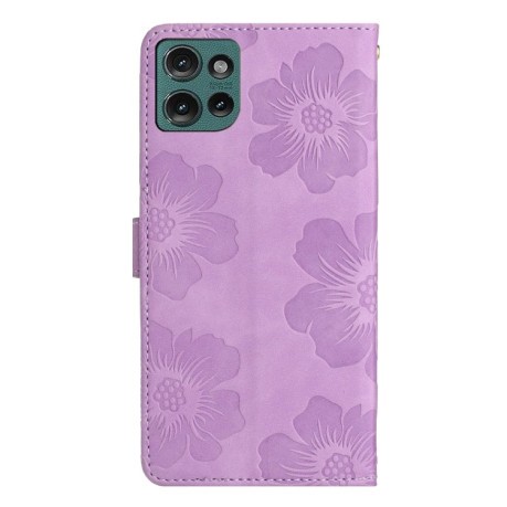 Чехол-книжка Flower Embossing Pattern для Motorola Edge 50 5G - фиолетовый