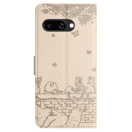 Чехол-книжка Cat Embossing Pattern на Google Pixel 9a - бежевый