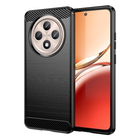 Противоударный чехол Brushed Texture Carbon Fiber на OPPO Reno12 F/12FS - черный