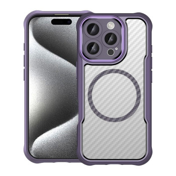 Ударозахисний чохол Carbon Fiber Texture MagSafe Translucent на iPhone 16 Pro - фіолетовий