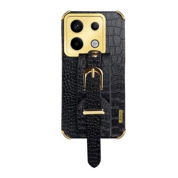 Протиударний чохол Electroplated Wrist Strap Crocodile Leathe на Xiaomi Redmi Note 13 Pro 5G/Poco X6 5G - чорний