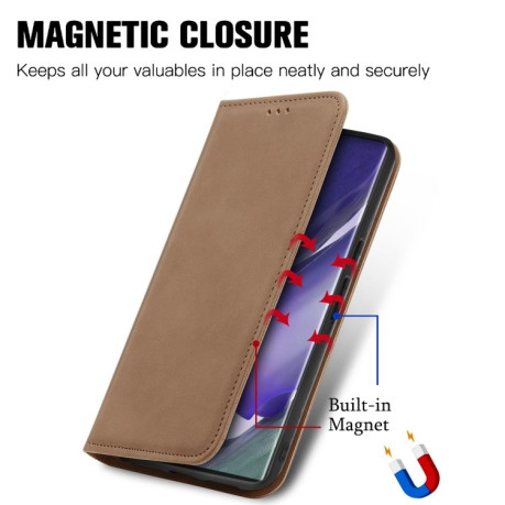 Чехол-книжка Retro Skin Feel Business Magnetic на Samsung Galaxy S22 Ultra 5G - коричневый