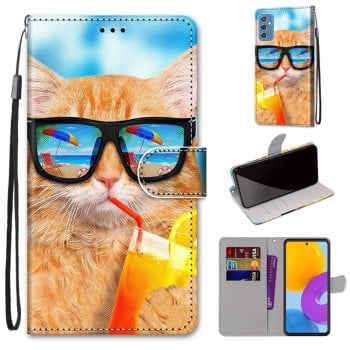 Чохол-книжка Coloured Drawing Cross Samsung Galaxy M52 5G - Cat Drinking Soda
