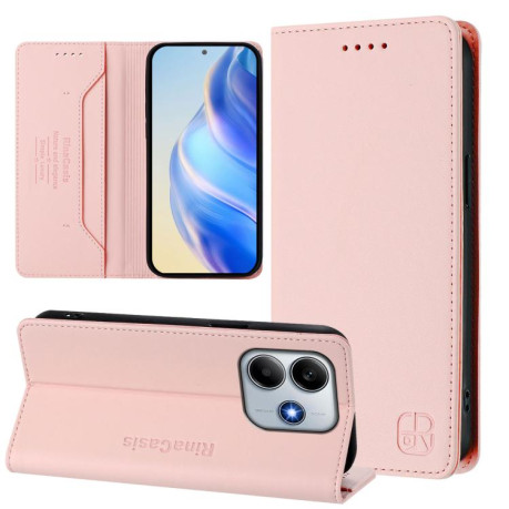 Чехол-книжка RC01 Dual-Folded Magnetic Suction RFID Leather на Xiaomi Poco M7 Pro 5G - розовый