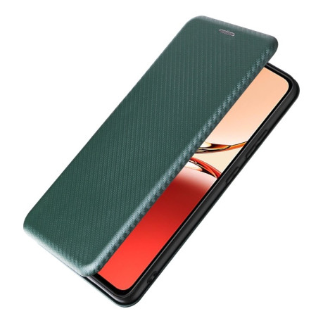 Чехол-книжка Carbon Fiber Texture на OPPO Reno12 F/12 FS 5G / 4G - зеленый