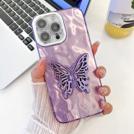 Чохол протиударний Plating Glitter Texture Butterfly для iPhone 16 Pro - Purple Wrinkles