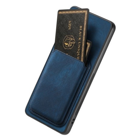 Противоударный чехол Retro Leather Card Bag Magnetic для OPPO A38 4G / A18 4G - синий