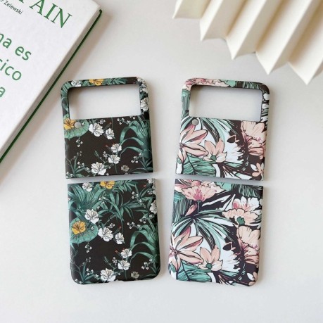 Противоударный чехол Small Floral для Samsung Galaxy Z Flip3 5G - Green Leaves