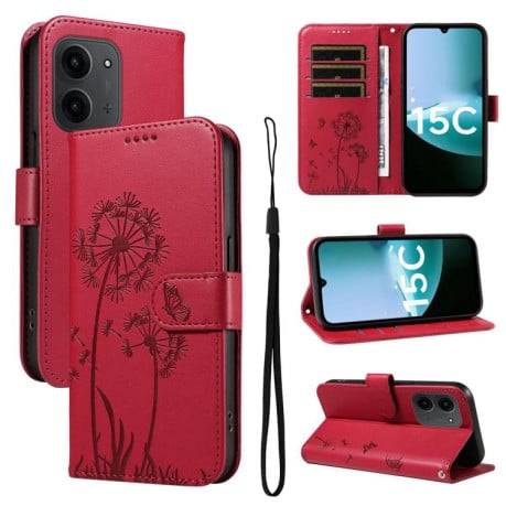 Чехол-книжка Dandelion Embossed Pattern Flip Leather на Xiaomi Redmi 15C 5G / 4G EU 173mm - красный