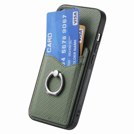Противоударний чехол Carbon Fiber Card Wallet Ring Holder для Realme 14 Pro+ - зелений