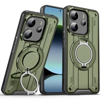 Противоударный чехол Rotating Ring Holder Magnetic MagSafe для Xiaomi Redmi Note 14 4G - зеленый